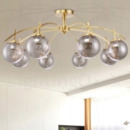 8 ライト レトロ 素朴 高級 真鍮 ペンダント ランプ シャンデリア ガラス シェード付き