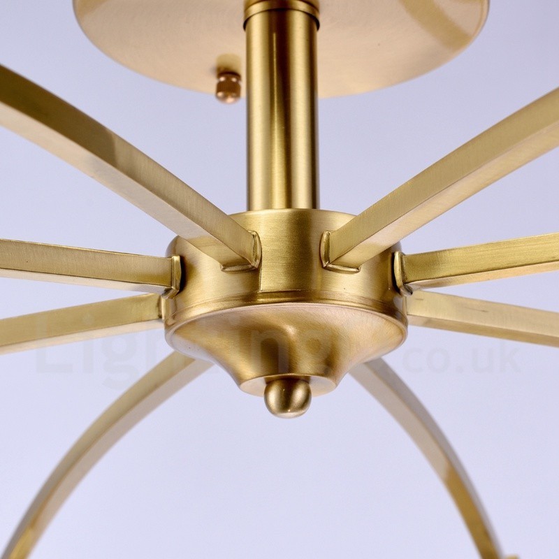 8 ライト レトロ 素朴 高級 真鍮 ペンダント ランプ シャンデリア ガラス シェード付き