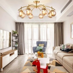 8 ライト レトロ 素朴 高級 真鍮 ペンダント ランプ シャンデリア ガラス シェード付き