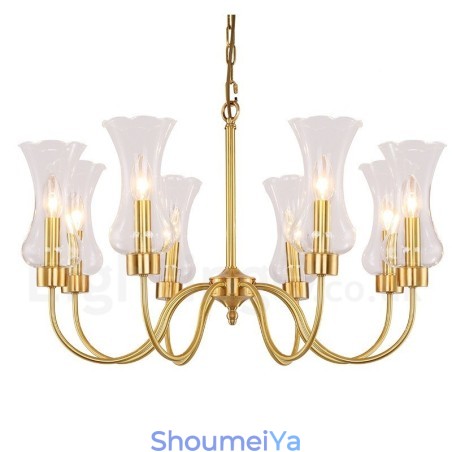 8 ライト レトロ 素朴 高級 真鍮 ペンダント ランプ シャンデリア ガラス シェード付き