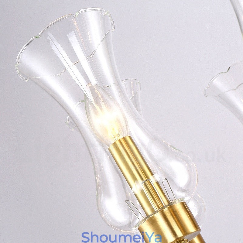 8 ライト レトロ 素朴 高級 真鍮 ペンダント ランプ シャンデリア ガラス シェード付き