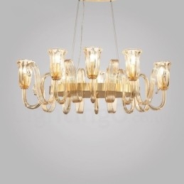 8 ライト レトロ 素朴 高級 アルミ合金 ペンダント ランプ シャンデリア ガラス シェード付き