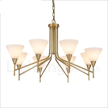 8 ライト レトロ 素朴 高級 真鍮 ペンダント ランプ シャンデリア ガラス シェード付き