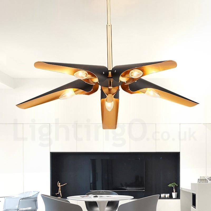 5 ライト レトロ 素朴 高級 アルミ合金 ペンダント ランプ シャンデリア アルミ合金 シェード付き