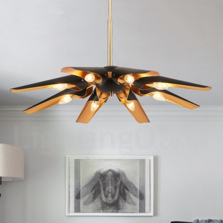 8 ライト レトロ 素朴 高級 アルミ合金 ペンダント ランプ シャンデリア アルミ合金 シェード付き