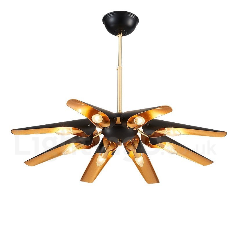 8 ライト レトロ 素朴 高級 アルミ合金 ペンダント ランプ シャンデリア アルミ合金 シェード付き