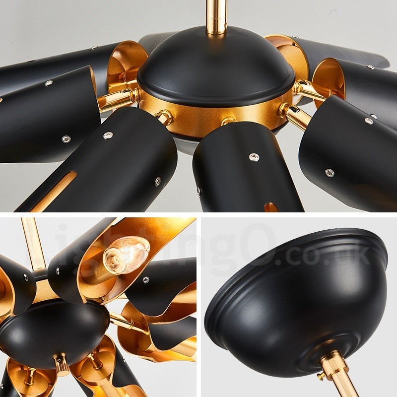 8 ライト レトロ 素朴 高級 アルミ合金 ペンダント ランプ シャンデリア アルミ合金 シェード付き