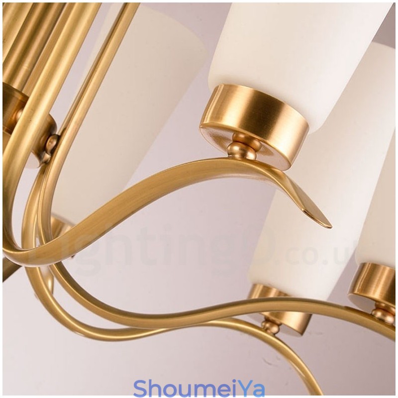 8 ライト レトロ 素朴 高級 真鍮 ペンダント ランプ シャンデリア ガラス シェード付き