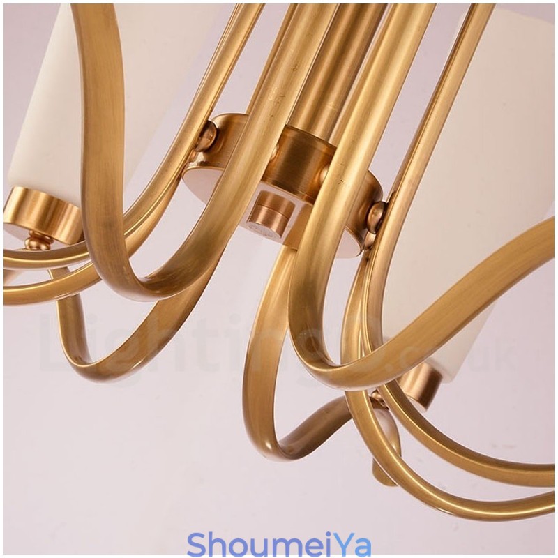 8 ライト レトロ 素朴 高級 真鍮 ペンダント ランプ シャンデリア ガラス シェード付き