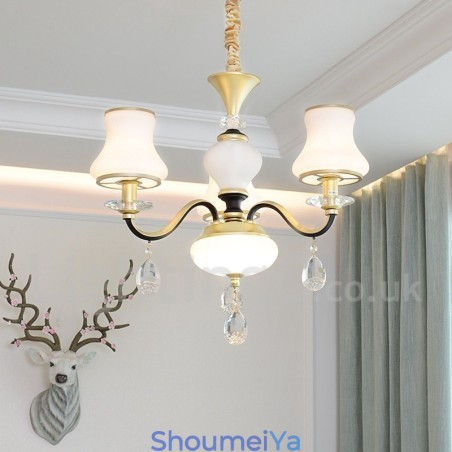 3 ライト レトロ 素朴 高級 クリスタル ペンダント ランプ シャンデリア ガラス シェード付き