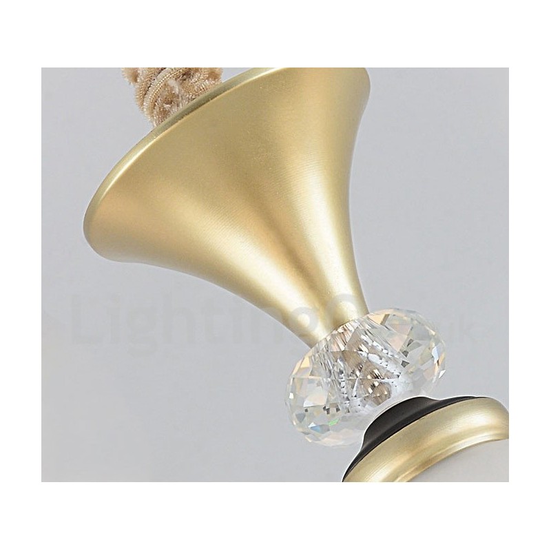 6 ライト レトロ 素朴な高級クリスタル ペンダント ランプ シャンデリア ガラス シェード付き