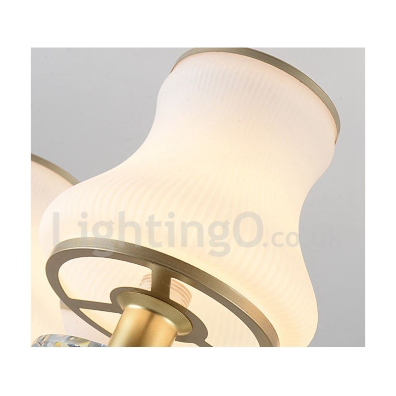 6 ライト レトロ 素朴な高級クリスタル ペンダント ランプ シャンデリア ガラス シェード付き