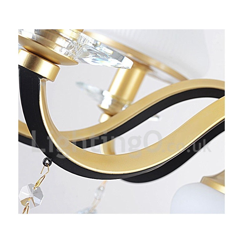 6 ライト レトロ 素朴な高級クリスタル ペンダント ランプ シャンデリア ガラス シェード付き