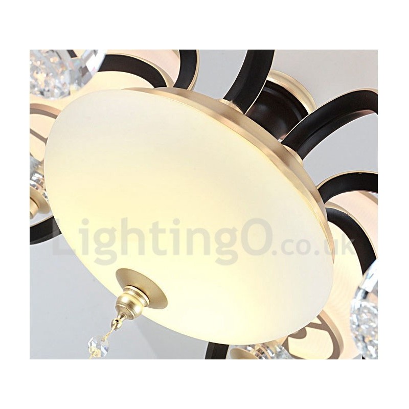 6 ライト レトロ 素朴な高級クリスタル ペンダント ランプ シャンデリア ガラス シェード付き