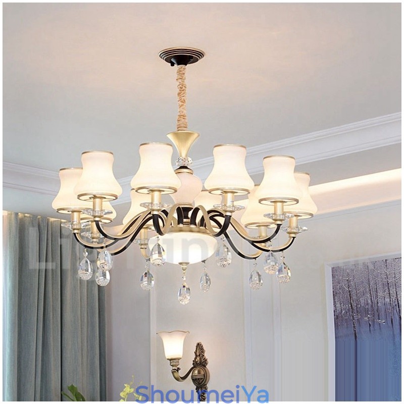 レトロで素朴な高級クリスタルペンダントランプ ガラスシェード付きシャンデリア