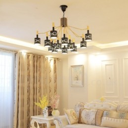 モダンコンテンポラリー 15 ライト スチールシャンデリア スチールシェード付き