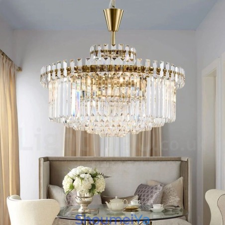 モダンコンテンポラリー 9 ライト スチール ペンダント ライト クリスタル シェード付き