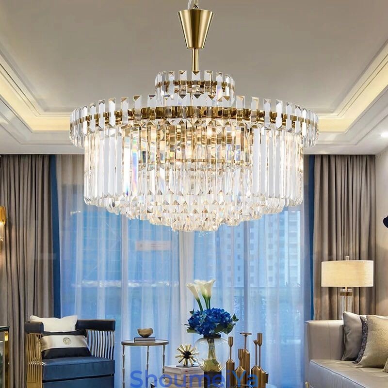 モダンコンテンポラリー 9 ライト スチール ペンダント ライト クリスタル シェード付き