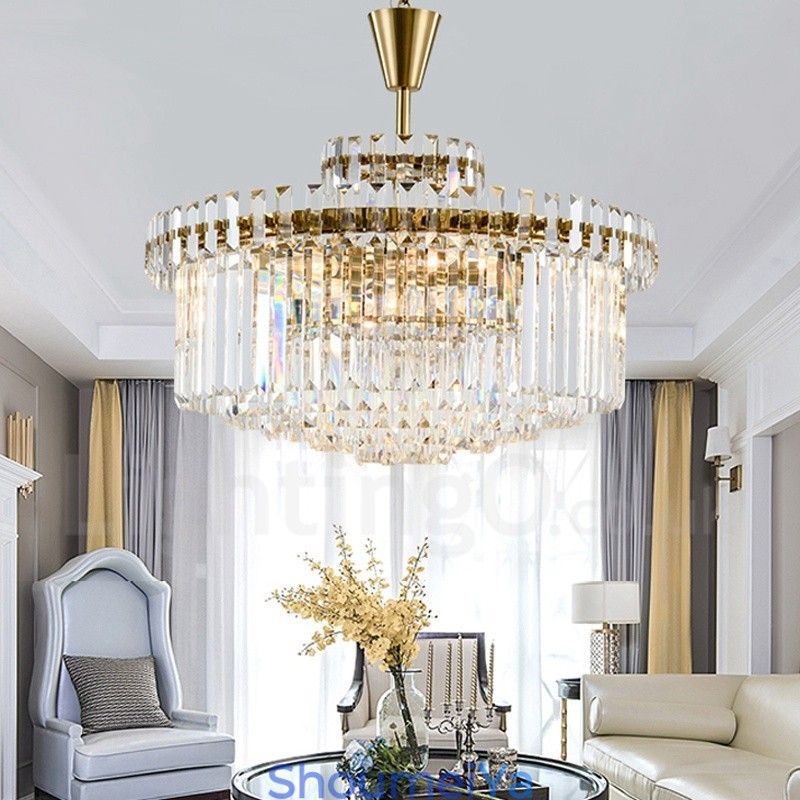 モダンコンテンポラリー 9 ライト スチール ペンダント ライト クリスタル シェード付き