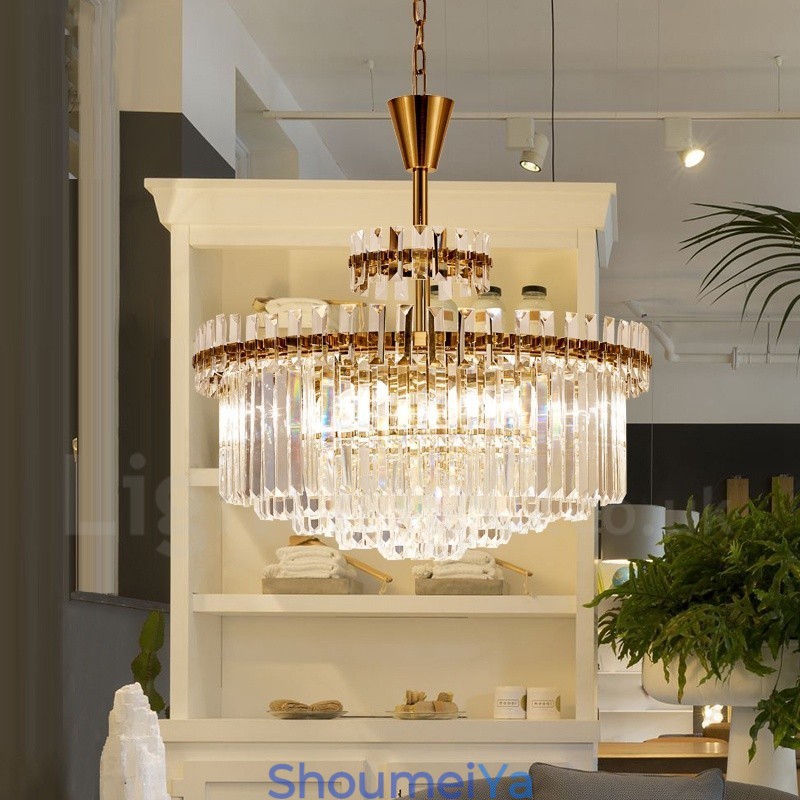 モダンコンテンポラリー 9 ライト スチール ペンダント ライト クリスタル シェード付き