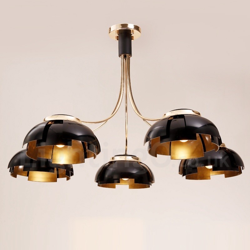 アクリルシェード付きモダンコンテンポラリー5ライトスチールシャンデリア