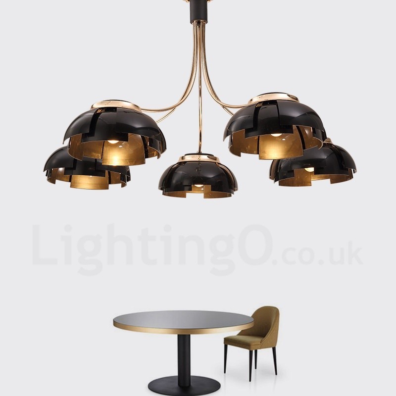 アクリルシェード付きモダンコンテンポラリー5ライトスチールシャンデリア