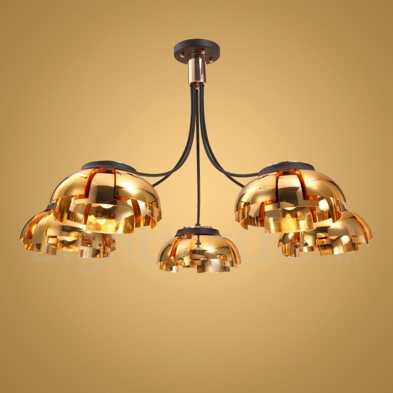 アクリルシェード付きモダンコンテンポラリー5ライトスチールシャンデリア