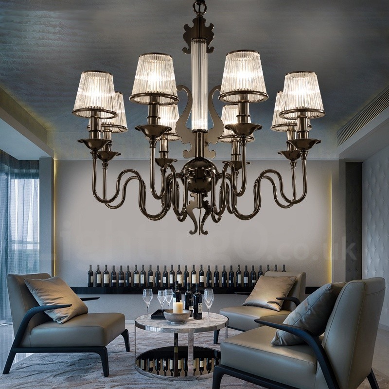 モダンコンテンポラリー 8 ライト スチール シャンデリア アクリル シェード付き