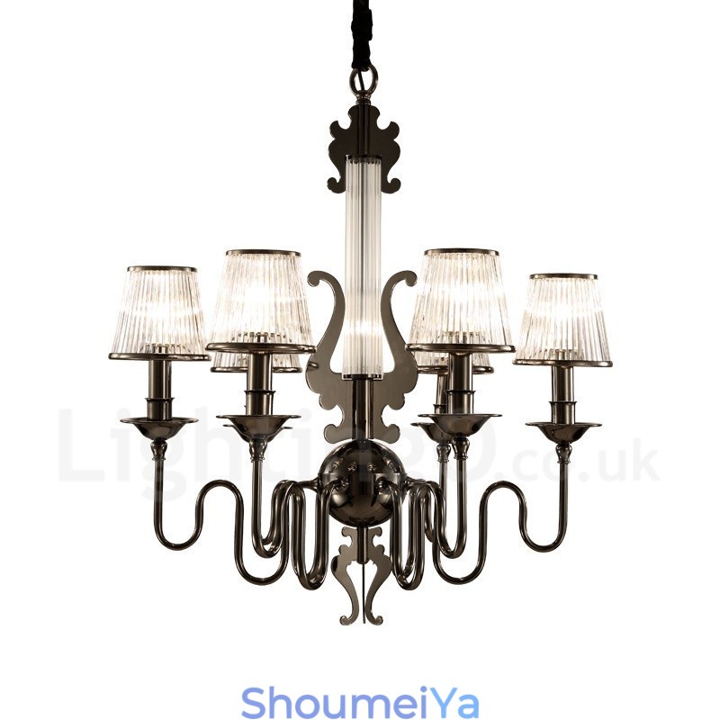 モダンコンテンポラリー 6 ライト スチール シャンデリア アクリル シェード付き