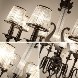 モダンコンテンポラリー 6 ライト スチール シャンデリア アクリル シェード付き