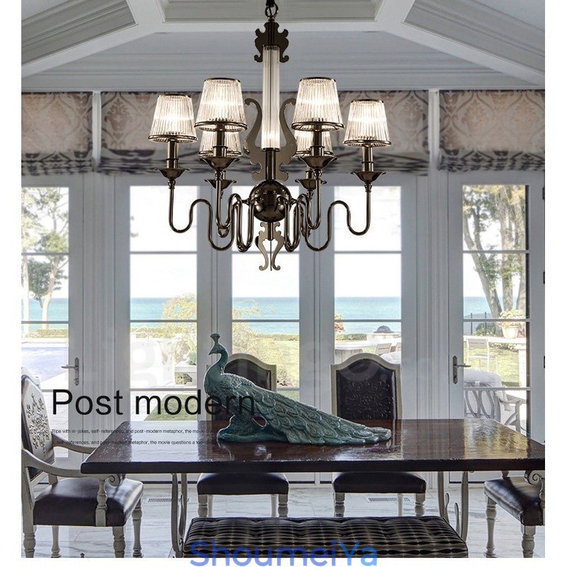 モダンコンテンポラリー 6 ライト スチール シャンデリア アクリル シェード付き