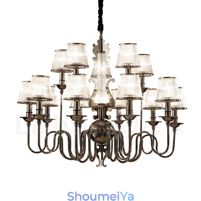 モダンコンテンポラリー 15 ライト スチール シャンデリア アクリル シェード付き