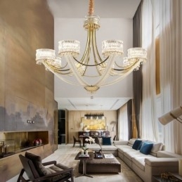 モダンで現代的な 8 ライト スチール シャンデリア、クリスタル シェード付き