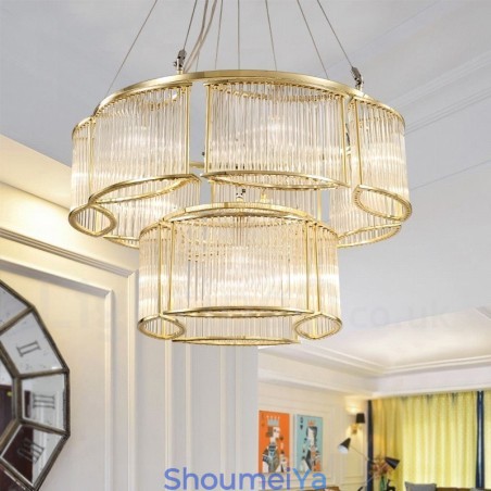 モダンコンテンポラリー 11 ライト スチール ペンダント ライト、クリスタルガラス シェード付き