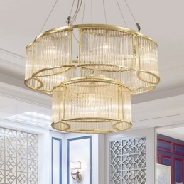 モダンコンテンポラリー 11 ライト スチール ペンダント ライト、クリスタルガラス シェード付き