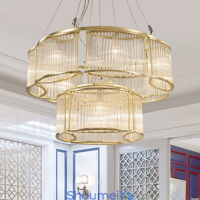 モダンコンテンポラリー 11 ライト スチール ペンダント ライト、クリスタルガラス シェード付き