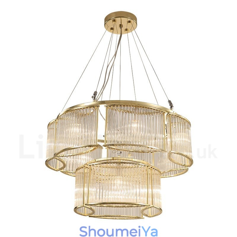 モダンコンテンポラリー 11 ライト スチール ペンダント ライト、クリスタルガラス シェード付き