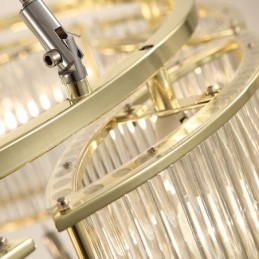 モダンコンテンポラリー 11 ライト スチール ペンダント ライト、クリスタルガラス シェード付き