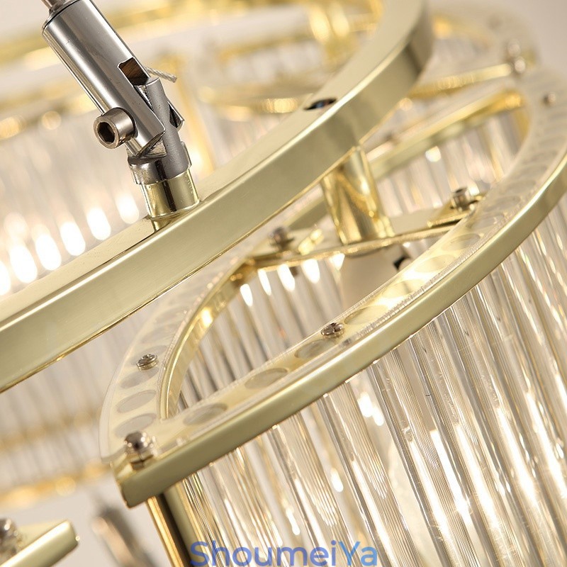 モダンコンテンポラリー 11 ライト スチール ペンダント ライト、クリスタルガラス シェード付き