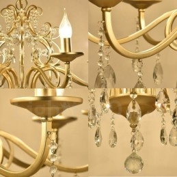 ラスティックロッジ 8 ライト クリスタル スチール シャンデリア ファブリックシェード付き