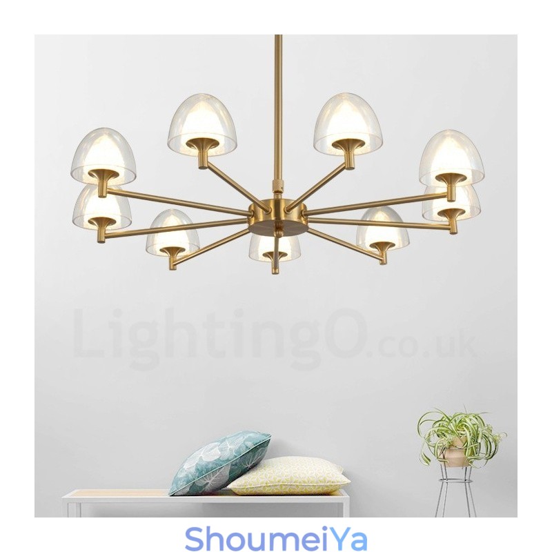 モダンコンテンポラリー 9 ライトメタルシャンデリア アクリルシェード付き