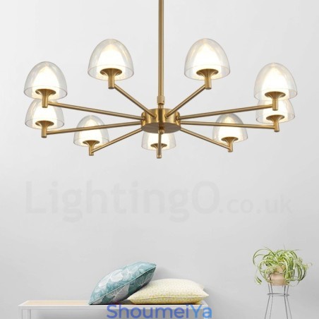 モダンコンテンポラリー 9 ライトメタルシャンデリア アクリルシェード付き