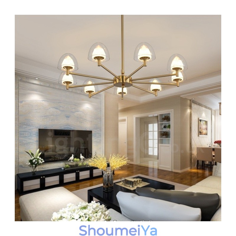 モダンコンテンポラリー 9 ライトメタルシャンデリア アクリルシェード付き