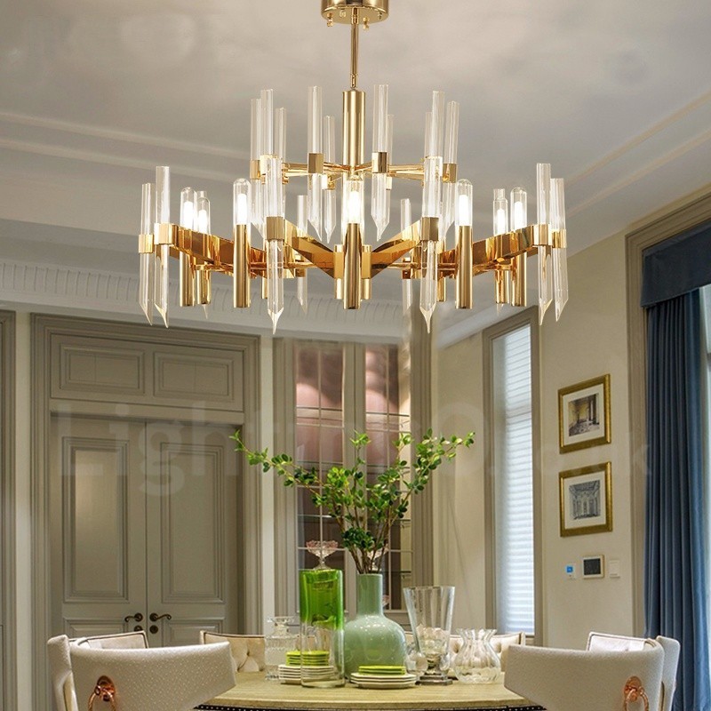 モダンコンテンポラリー 18 ライト アルミ合金シャンデリア クリスタルシェード付き