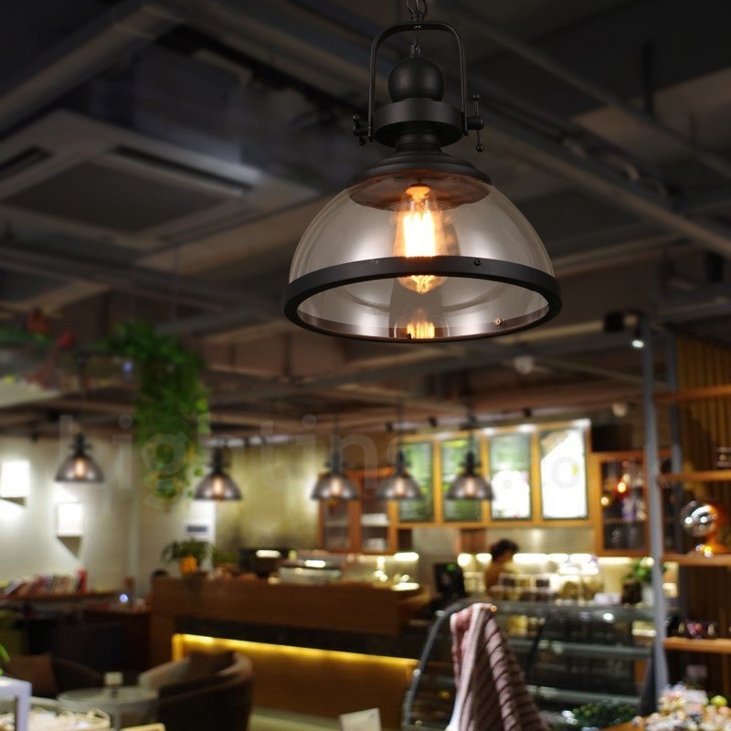レトロ 1 ライト スチール ペンダント ライト ガラス シェード付き
