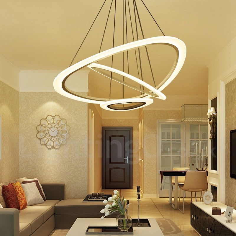 リモコンで調光可能なモダンで現代的な3灯アルミ合金ペンダントライト、アクリルシェード付き