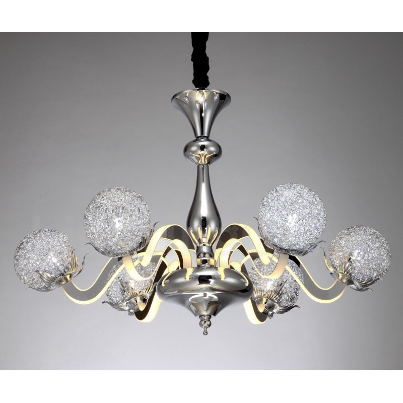 調光可能なモダンコンテンポラリー6ライトスチールシャンデリア、アルミ合金シェード付き