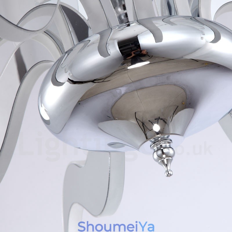 調光可能なモダンコンテンポラリー9ライトスチールシャンデリア、アクリルシェード付き