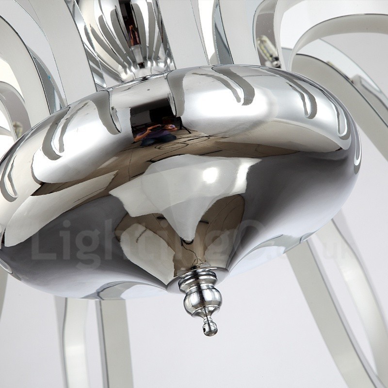 調光可能なモダンコンテンポラリー12ライトスチールシャンデリア、アクリルシェード付き