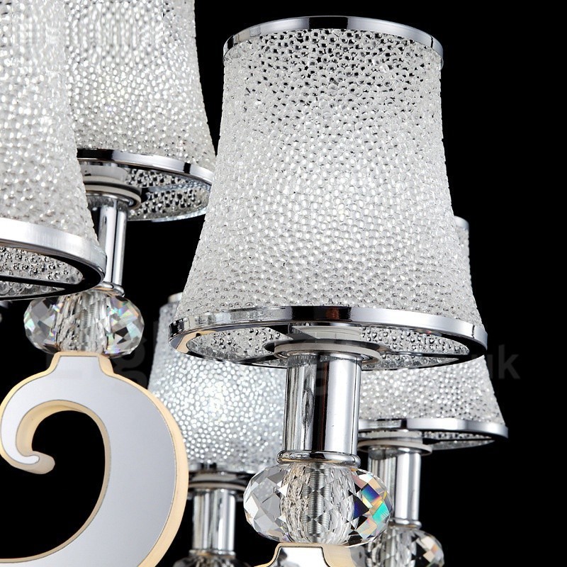 調光可能なモダンコンテンポラリー8ライトスチールシャンデリア、ガラスシェード付き